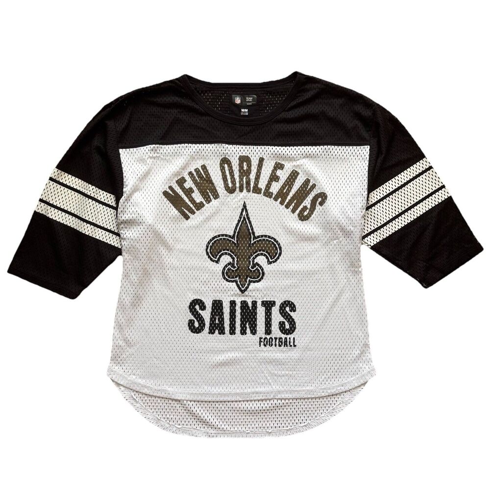New Orleans Saints NFL Team Apparel Mesh Jersey Womens M Black White Football